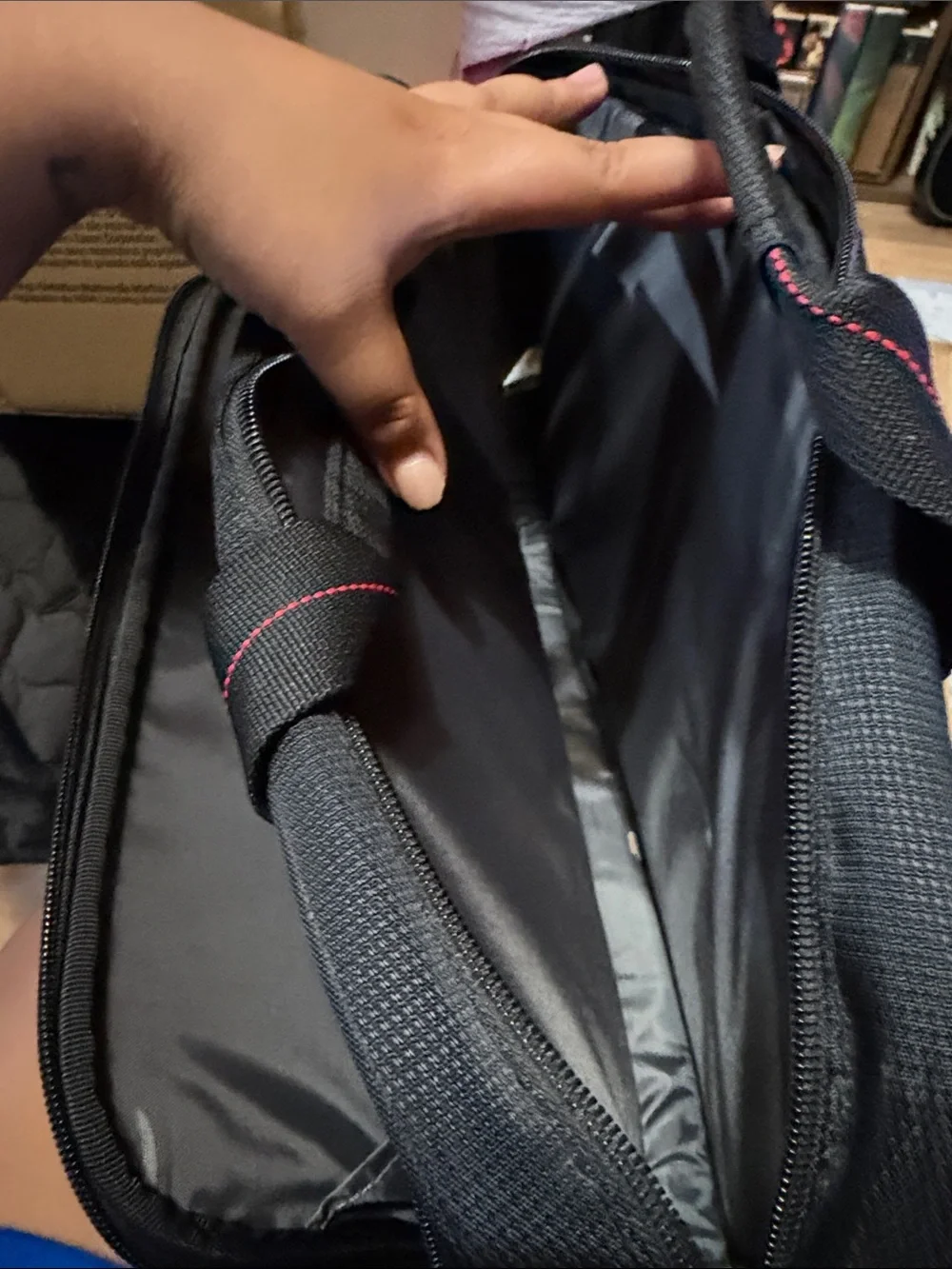 Black Men’s Laptop Messenger Bag with Red Stitching
